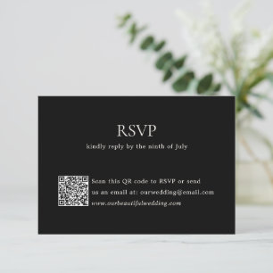 Moderne zwarte QR-code Elegante bruiloft RSVP Kaartje