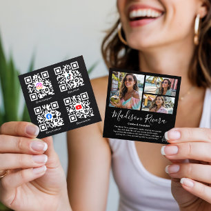 Moderne Zwarte QR-code Foto Raster Content Creator Vierkante Visitekaartje