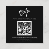 Moderne zwarte QR-code RSVP-respons Informatiekaartje (Voorkant)
