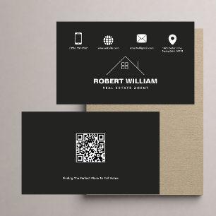 Moderne Zwarte QR Code Vastgoed Makelaar Visitekaartje