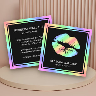 Moderne Zwarte Regenboog Lippen Make-up Artiest Vierkante Visitekaartje