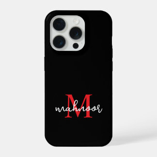 Moderne Zwarte Rode Persoonlijke Monogram Hoesje iPhone 15 Pro Hoesje