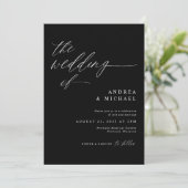 Moderne zwarte romantische bruiloft kaart (Staand voorkant)