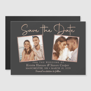 Moderne zwarte Roos Gold Photo Save the Date Magne