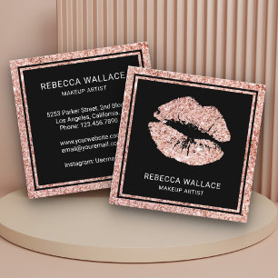 Moderne Zwarte Roos Gouden Glitter Lippen Make-up Vierkante Visitekaartje