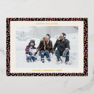 Moderne zwarte roze eenvoudige Typografie Gold Folie Feestdagenkaart