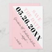 Moderne, zwarte roze en witte diagonale strepen save the date (Voorkant / Achterkant)