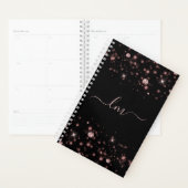 Moderne zwarte roze glam Glitter Aangepast monogra Planner (Display)
