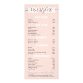 Moderne zwarte roze haarstylist scriptprijslijst reclamekaart (Voorkant)