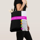 Moderne zwarte roze kleur geblokkeerde monogrammen draagtas (Dichtbij)