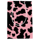 Moderne zwarte roze Koe Huidtextiel Dierafdrukken Medium Cadeauzakje (Voorkant)