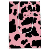 Moderne zwarte roze Koe Huidtextiel Dierafdrukken Medium Cadeauzakje (Achterkant)
