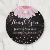 Moderne Zwarte Roze Madeliefjes Bruiloft Bedankjes Labels (Voorkant)