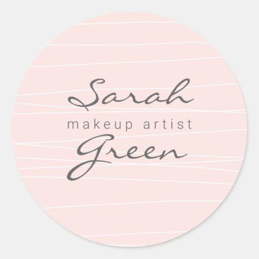 moderne zwarte roze strepen elegante monogram ronde sticker (Voorkant)