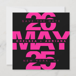 Moderne Zwarte Roze Vetgedrukte Typografie Bruilof Save The Date