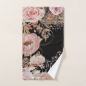 Moderne zwarte roze Waterverf Floral Elegant Bad Handdoek (Handdoek)