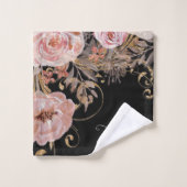 Moderne zwarte roze Waterverf Floral Elegant Bad Handdoek (Wasdoekje)