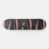 Moderne zwarte roze Waterverf Stripes Monogram Skateboard (Horizontaal)