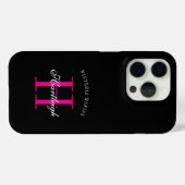 Moderne Zwarte Roze Witte Monogram Naam Case-Mate iPhone Case (Achterkant (horizontaal))