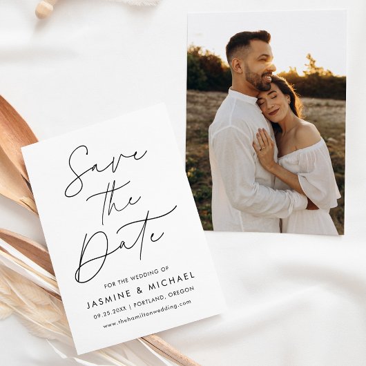 Moderne Zwarte Script Foto Save The Date