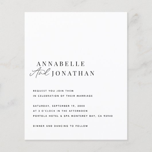 Moderne zwarte script minimale bruiloft-uitnodigin flyer (Voorkant)