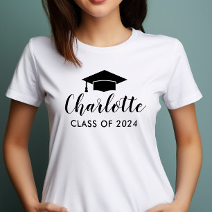 Moderne Zwarte Script Naam Grad Cap 2026 T-shirt