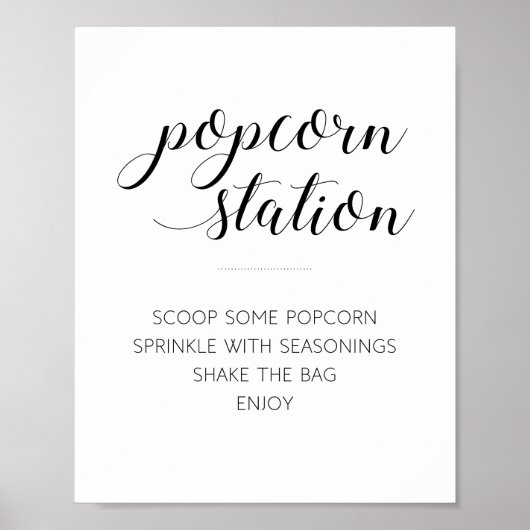 Moderne Zwarte Script Popcorn Station Bruiloft Poster (Voorkant)