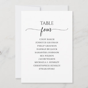 Moderne Zwarte Script Tafel Nummer 4 Stoelenplatte Kaart
