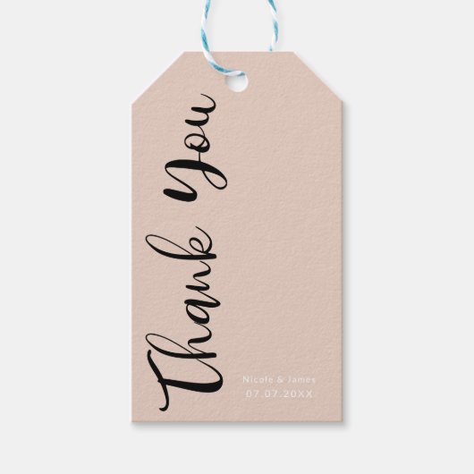 Moderne Zwarte Scripts Beige Blush Foto Dank Je We Cadeaulabel (Voorkant)