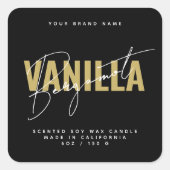 Moderne zwarte scripttypografiekandellabel vierkante sticker (Voorkant)