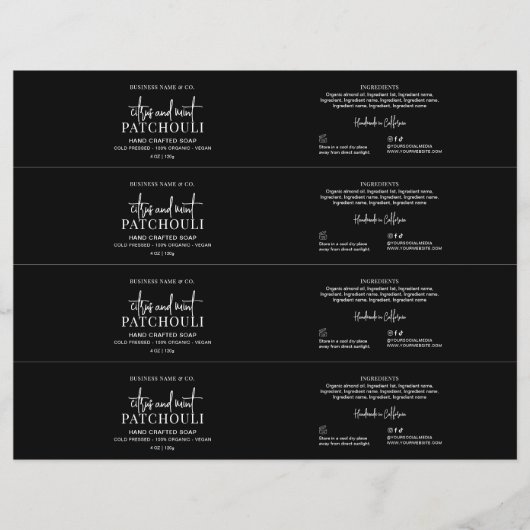 Moderne zwarte shampoo bar of zeep buik band label (Voorkant)