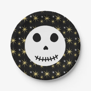 Moderne zwarte spooky halloween schedel papieren bordje