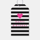 Moderne zwarte streep met roze hartdag cadeaulabel (Voorkant)