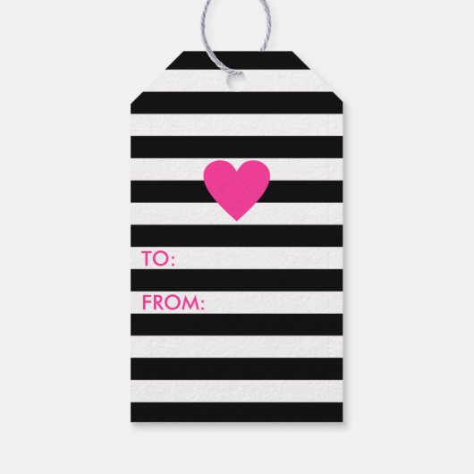 Moderne zwarte streep met roze hartdag cadeaulabel (Achterkant)