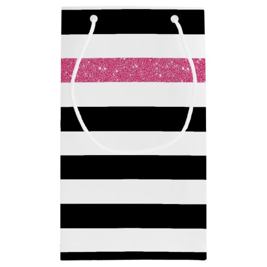 Moderne zwarte strepen FAUX roze Glitz en naam Klein Cadeauzakje (Achterkant)