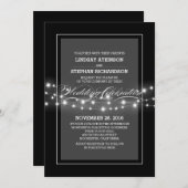 Moderne zwarte string lichten bruiloft uitnodiging (Voorkant / Achterkant)