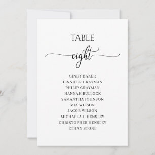 Moderne zwarte tabel nummer 8 Zitenkaart Kaart