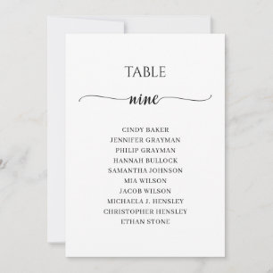 Moderne zwarte tabel nummer negende zittingsschema kaart