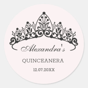 Moderne zwarte tiara Quinceanera Ronde Sticker