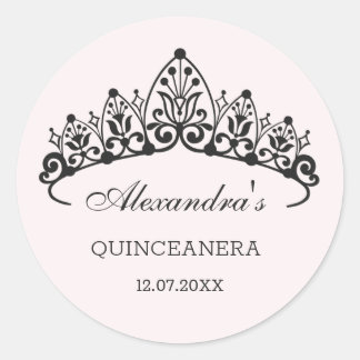 Moderne zwarte tiara Quinceanera Ronde Sticker