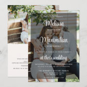 Moderne zwarte transparante foto-QR-code RSVP Kaart (Voorkant / Achterkant)