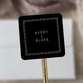 Moderne Zwarte Trouwstickers / AVERY Suite Vierkante Sticker