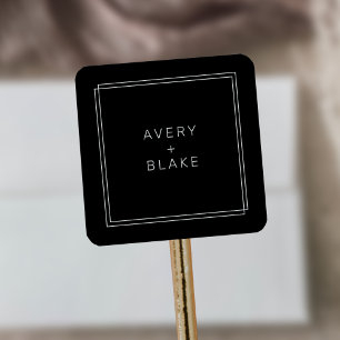 Moderne Zwarte Trouwstickers / AVERY Suite Vierkante Sticker