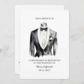 Moderne Zwarte Tuxedo Waterverf Groomsman Kaart (Voorkant / Achterkant)