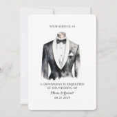 Moderne Zwarte Tuxedo Waterverf Groomsman Kaart (Voorkant)