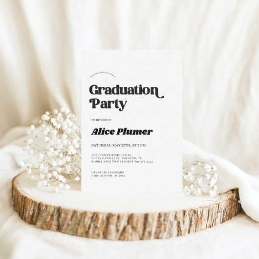 Moderne zwarte typografie afstudeerfeest kaart