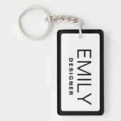 Moderne zwarte typografie Black Border QR-code Sleutelhanger (Voorkant)