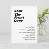 Moderne Zwarte Typografie Funny Housewarming party Kaart (Staand voorkant)