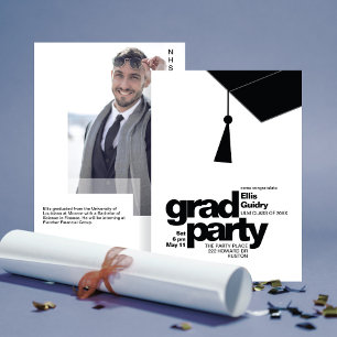 Moderne Zwarte Typografie & Kwast Grad Feest Foto Kaart