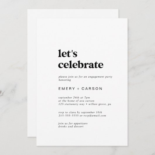 Moderne zwarte Typografie Laten we vieren Kaart (Voorkant / Achterkant)